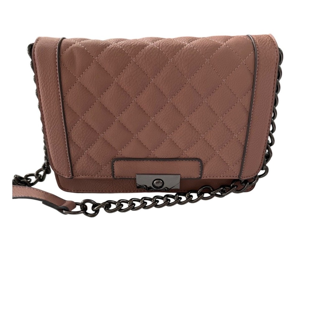 JustFab Quilted Crossbody Bag Dusty Rose‎ Pink Gunmetal Chain Strap Turn Lock